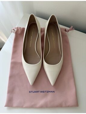 Stuart Weitzman Ivory Pointed-Toe Kitten Heel Pumps